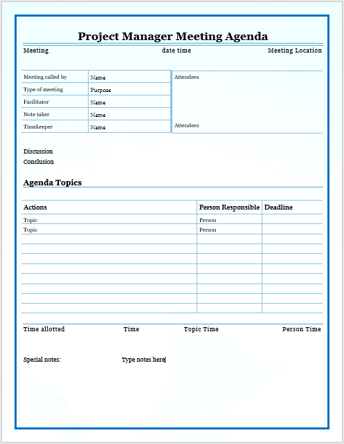 Project Manager Meeting Agenda Template 