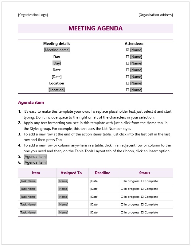  Pink Meeting Agenda Template