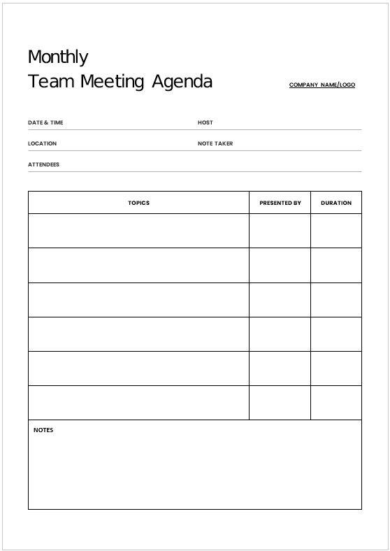  Monthly Team Meeting Agenda Template