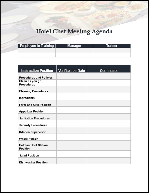  Executive Hotel Chef Meeting Agenda Template