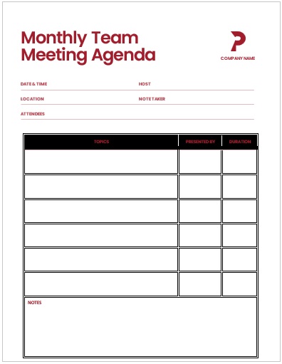  Monthly Office Meeting Agenda Template