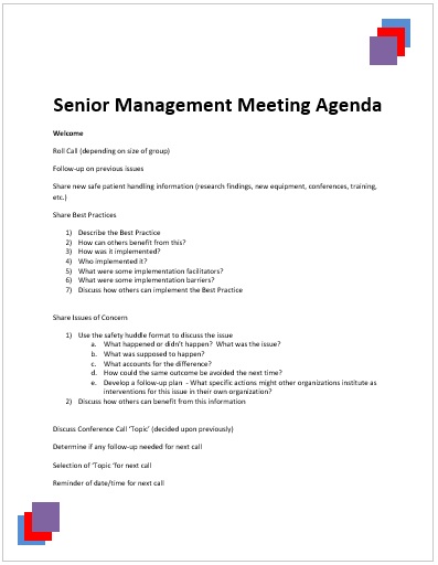  Printable Senior Management Meeting Agenda