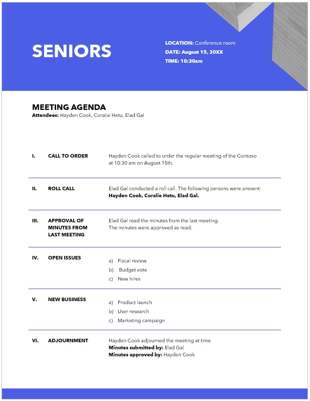  Senior Management Meeting Agenda
