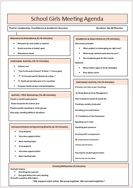  School Girls Meeting Agenda 