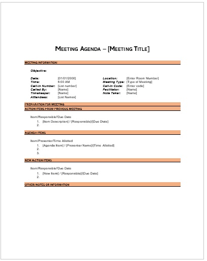  Business Office Meeting Agenda Sample