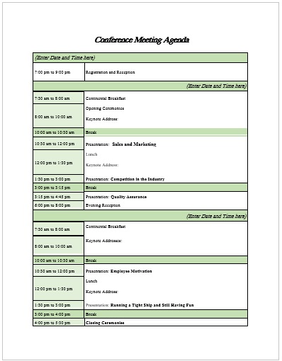  Conference Meeting Agenda Template