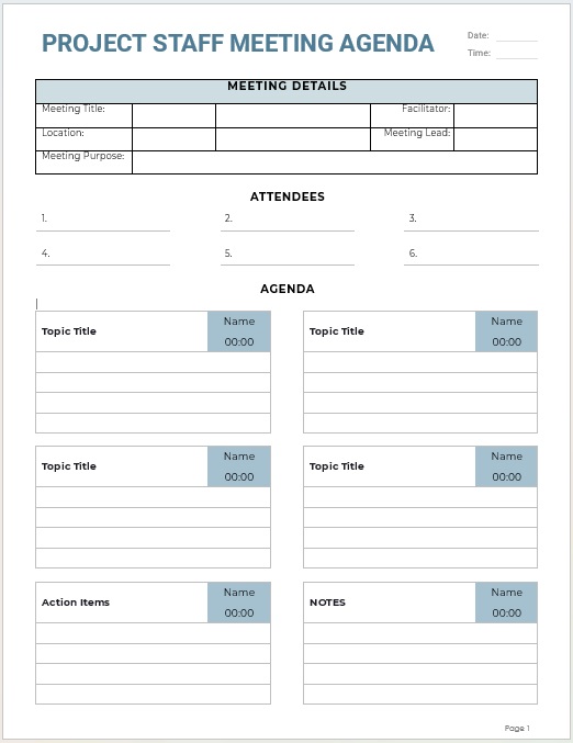  Editable Project Staff Meeting Agenda 