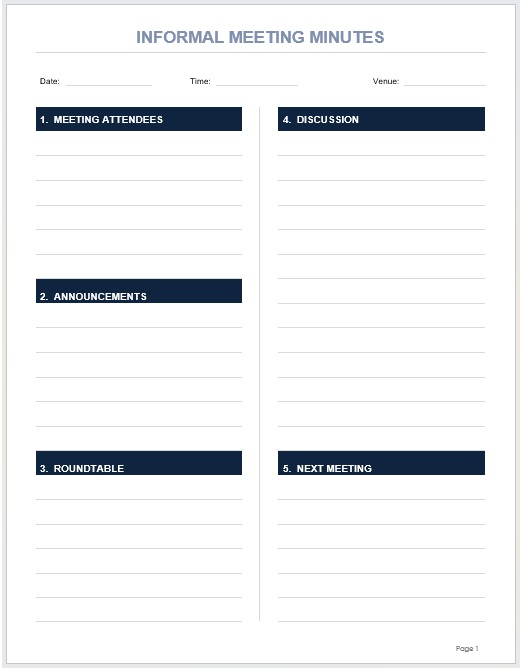 Editable Informal Meeting Minutes Template 