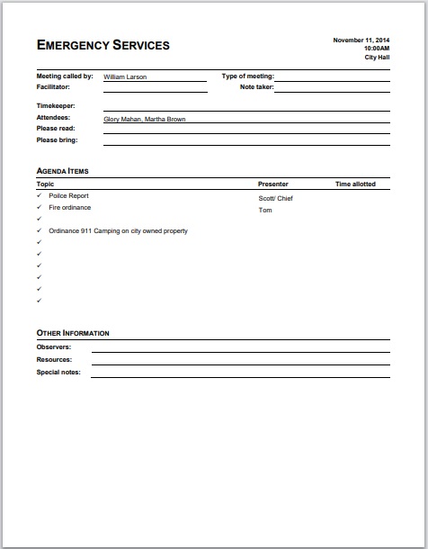 Emergency Informal Meeting Agenda