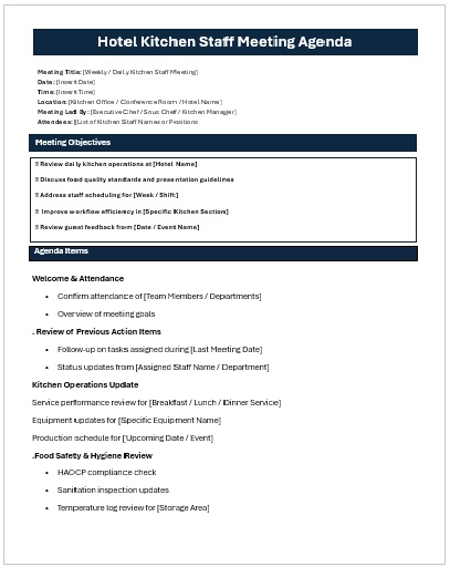  Hotel Staff Meeting Agenda