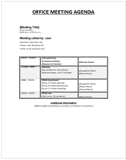  Office meeting agenda template Example