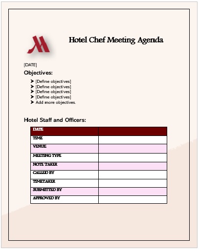  Printable Hotel Chef Meeting Agenda Template