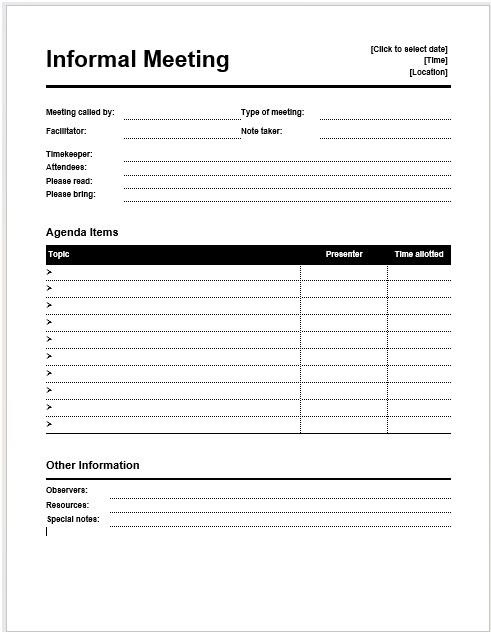  Sample Informal Meeting Agenda Word 