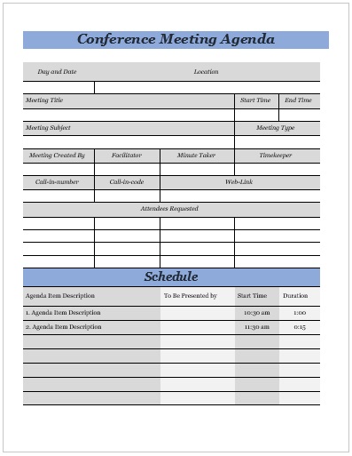Conference Meeting Agenda - Guidelines, Templates & Samples