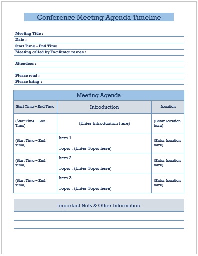  Conference Meeting Agenda Timeline