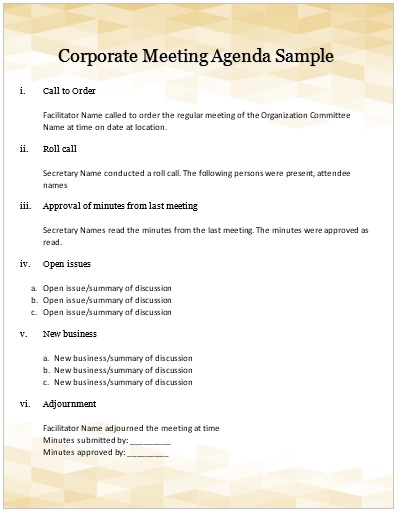  Corporate Meeting Agenda Sample 