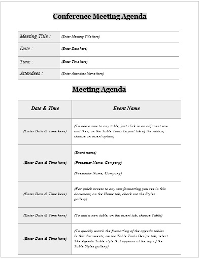  Editable Conference Meeting Agenda Template 