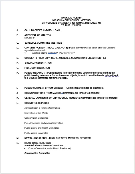  Informal Staff Meeting Agenda 