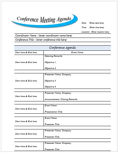  Printable Conference Agenda 