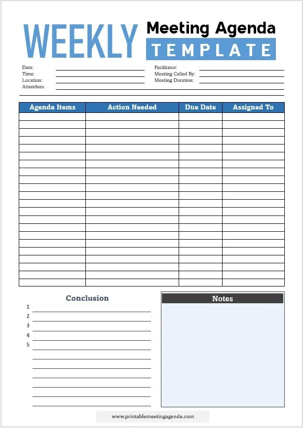  Weekly Meeting Agenda Structure Template
