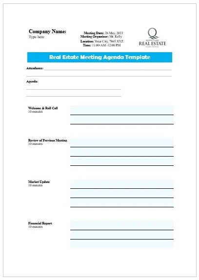 Property Management Meeting Agenda Template