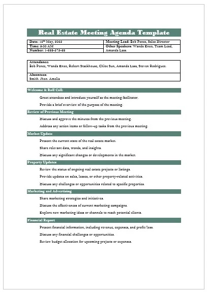 Real Estate Meeting Minutes Template