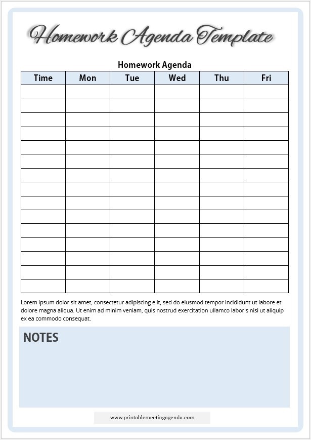  Printable Homework Agenda Template