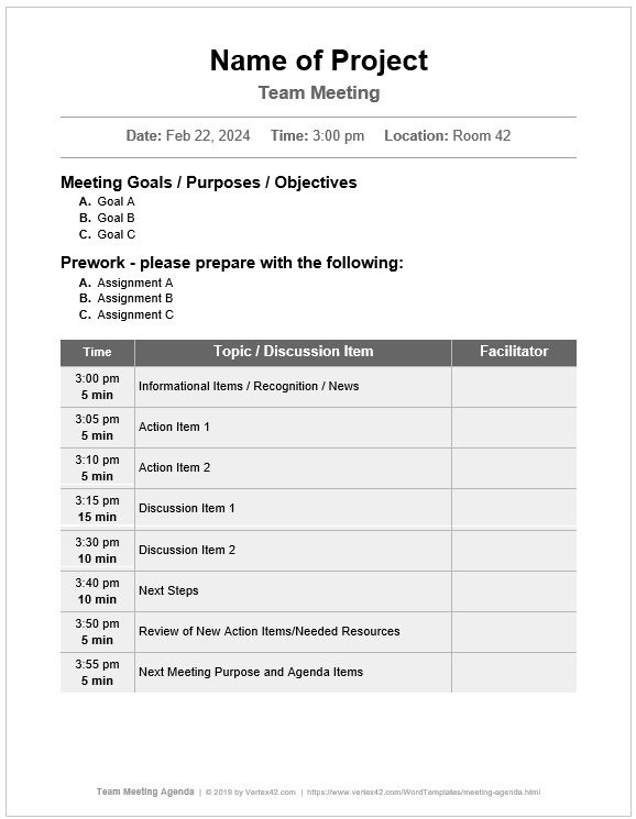  Project Team Meeting Agenda Template