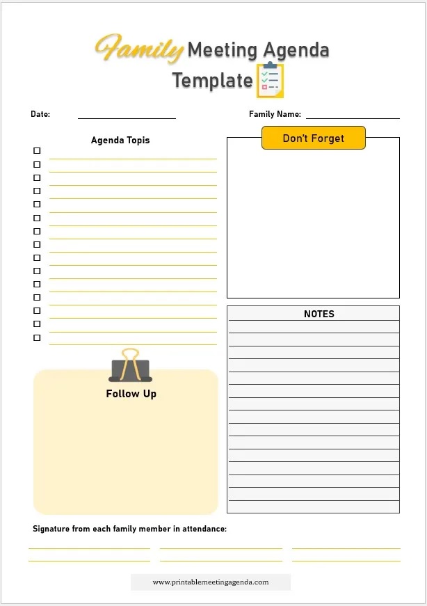 Simple Family Meeting Agenda 