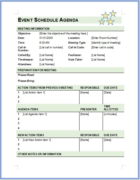 Event Schedule Agenda